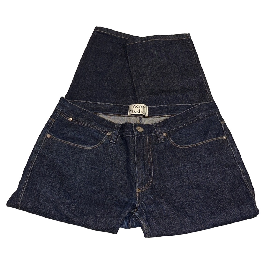 ACNE STUDIOS designer men's darkwash max raw straight leg jeans, size 33/32.